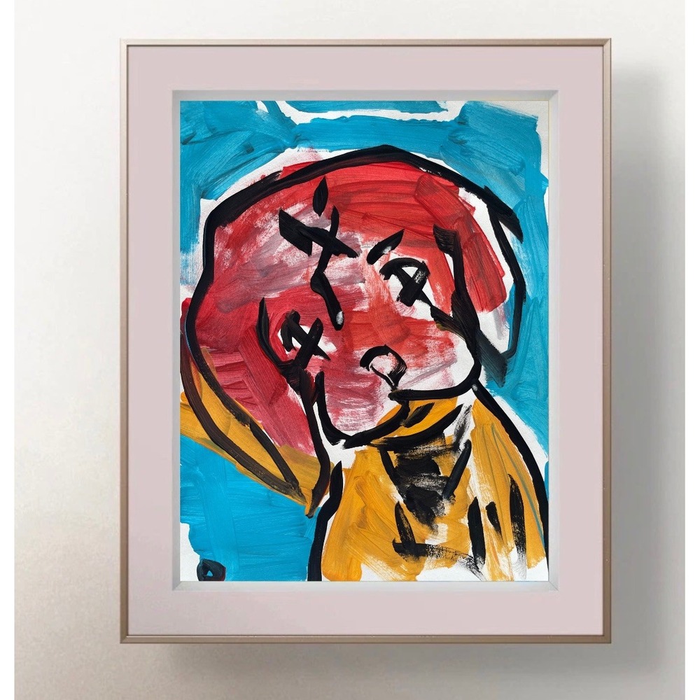 Oman Original Neo Expressionism Dog Abstract Animal Painting Fine Art 8.5x11